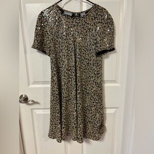 Liz Claiborne Vintage Floral Black and Tan Sequin Dress